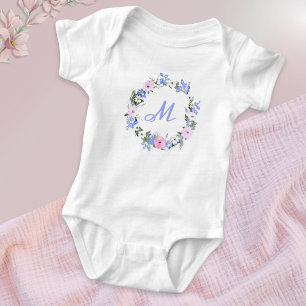 Monogram Initial Blomma Blomster Cirkel Snygg T Shirt