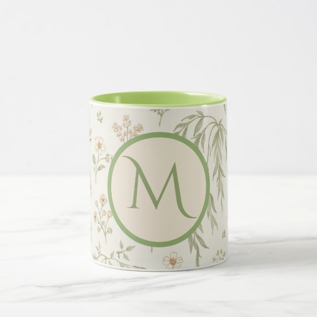 Monogram initial boho pil & jordgubbar present mugg (Center)