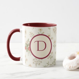 Monogram initial boho pilträdet & jordgubbar prese mugg