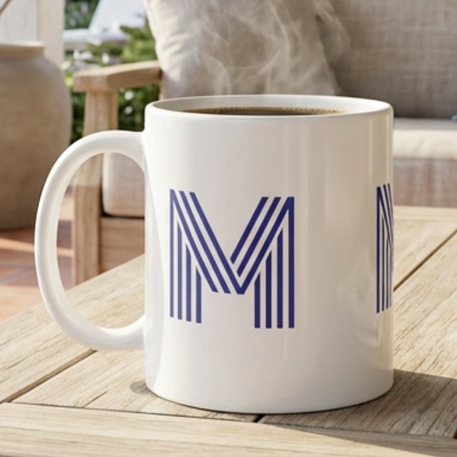 Monogram initial bokstav enkel minimal modern blå kaffemugg (Skapare uppladdad)