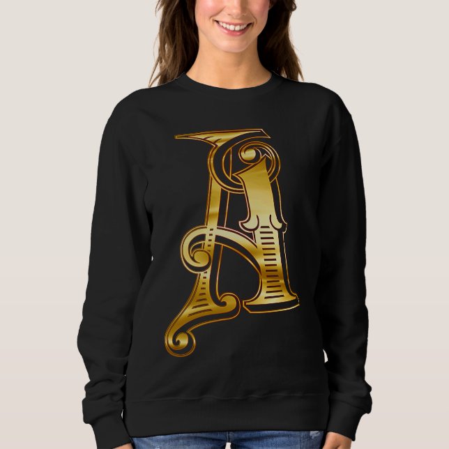 Monogram Initial Brev A Guld T Shirt (Framsida)