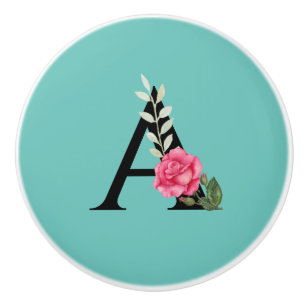 Monogram Initial Brev A i vita Rosa ros Knopp