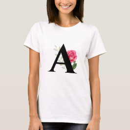 Monogram Initial Brev A i vita Rosa ros T Shirt