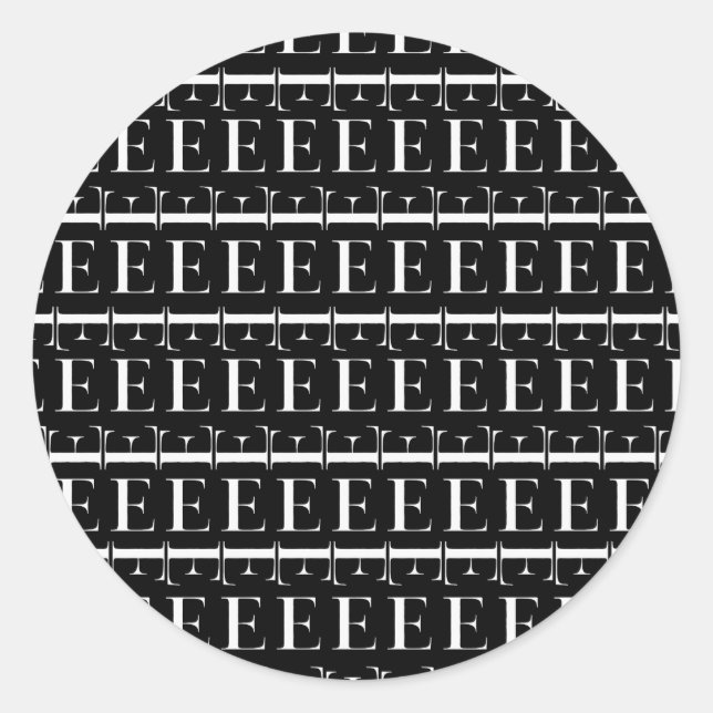 Monogram Initial Brev E Runt Klistermärke (Framsida)