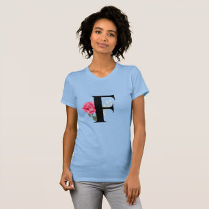 Monogram Initial Brev F i Black med Rosa ros T Shirt