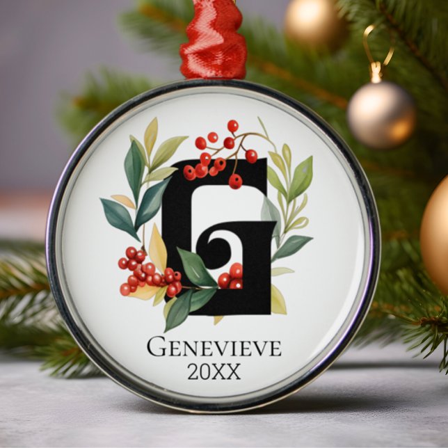 Monogram Initial Brev G Berry God jul Julgransprydnad Metall (Skapare uppladdad)
