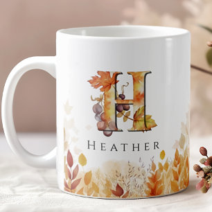Monogram Initial Brev H Höst löv Kaffemugg