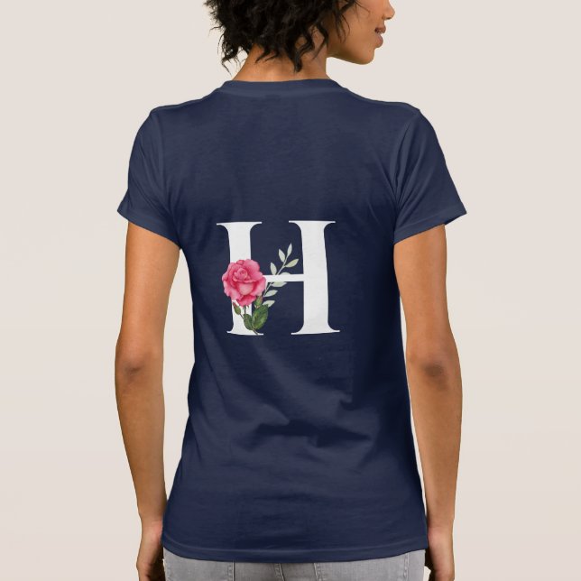 Monogram Initial Brev H i vit med Rosa ros T Shirt (Baksida)