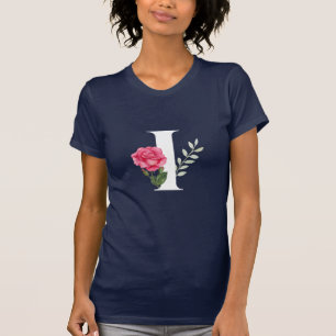 Monogram Initial Brev I i vitt med Rosa ros T Shirt