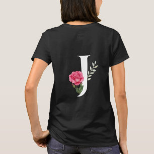Monogram Initial Brev J i vitt med Rosa ros T Shirt