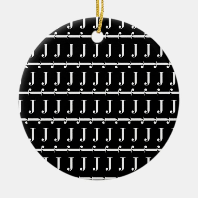 Monogram Initial Brev J, välj Bakgrund Färg Julgransprydnad Keramik (Framsidan)