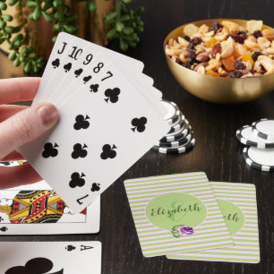 Monogram Initial Brev Lila Blommigt Ro Rand Casinokort