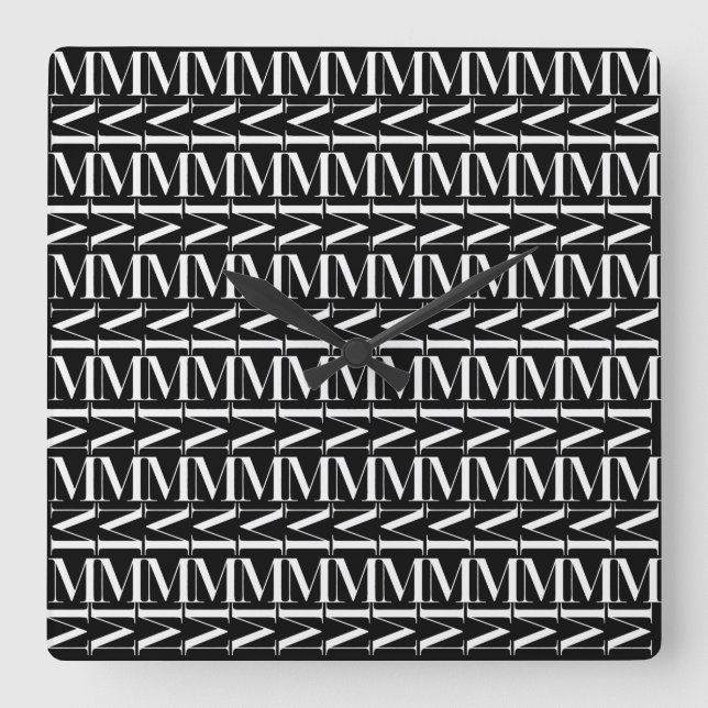 Monogram Initial Brev M Fyrkantig Klocka (Framsida)