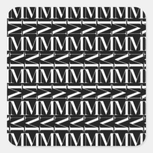 Monogram Initial Brev M Fyrkantigt Klistermärke