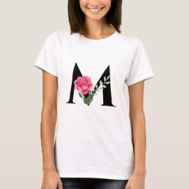 Monogram Initial Brev M i svart med Rosa ros T Shirt
