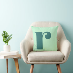 Monogram Initial Brev Mint Grönt Teal Kudde