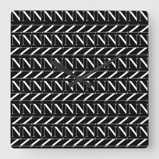 Monogram Initial Brev N Fyrkantig Klocka (Framsida)