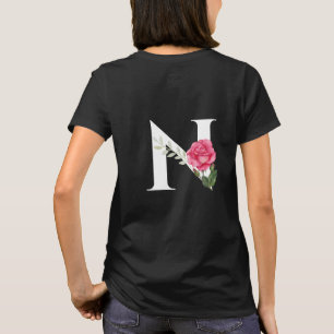 Monogram Initial Brev N i vit med Rosa ros T Shirt