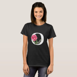 Monogram Initial Brev O i vit med Rosa ros T Shirt