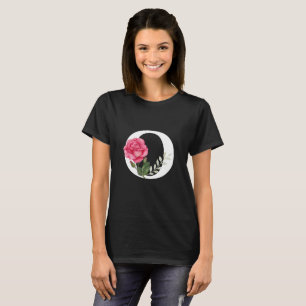 Monogram Initial Brev O i vit med Rosa ros T Shirt