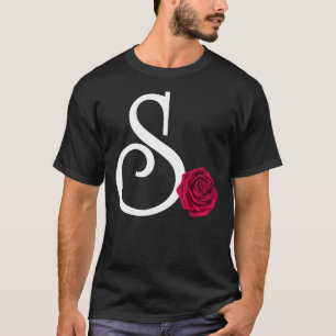 Monogram Initial Brev S med Röd ros på svart B T Shirt