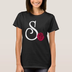 Monogram Initial Brev S med Röd ros på svart B T Shirt