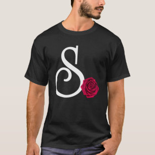 Monogram Initial Brev S med Röd ros på svart B T Shirt