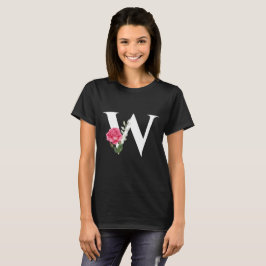 Monogram Initial Brev W i vitt med Rosa ros T Shirt