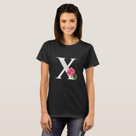 Monogram Initial Brev X i vit med Rosa ros T Shirt