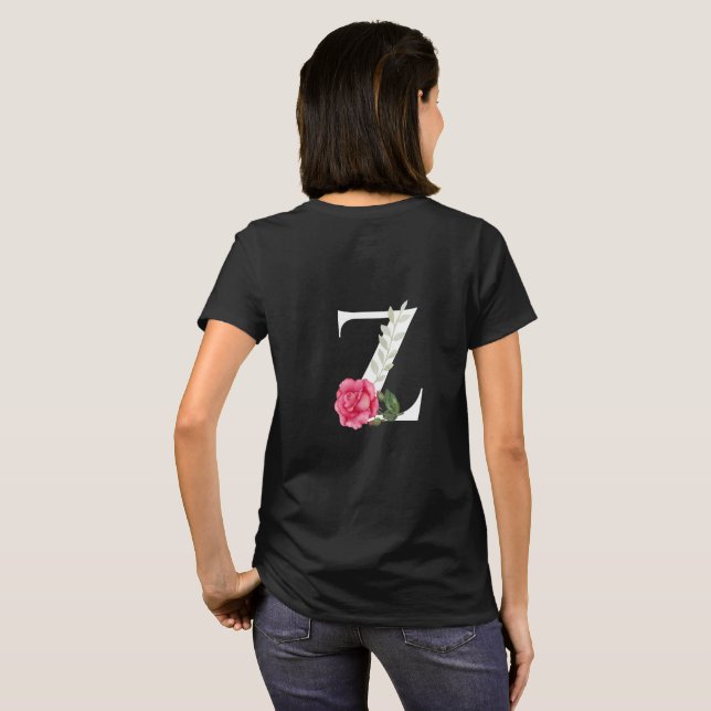 Monogram Initial Brev Z i vit med Rosa ros T Shirt (Hel baksida)