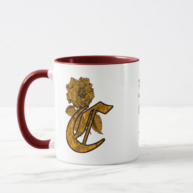 Monogram initial C Elegant guldpeony Personlig Mugg (Vänster)