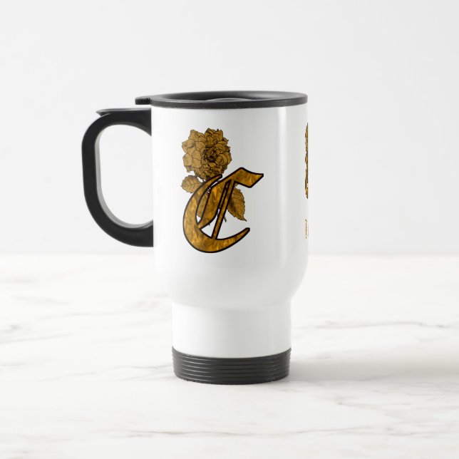 Monogram initial C Elegant guldpeony Personlig Resemugg (Vänster)
