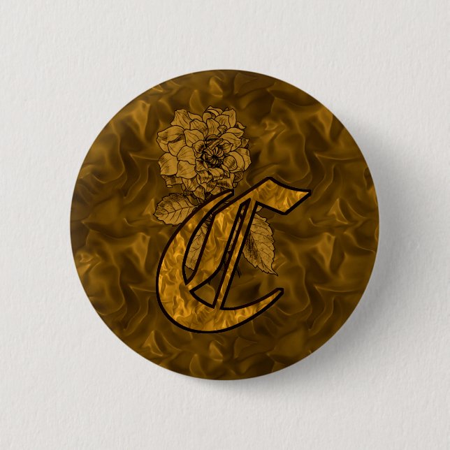 Monogram initial C Elegant guldpeonyblomma Knapp (Framsida)