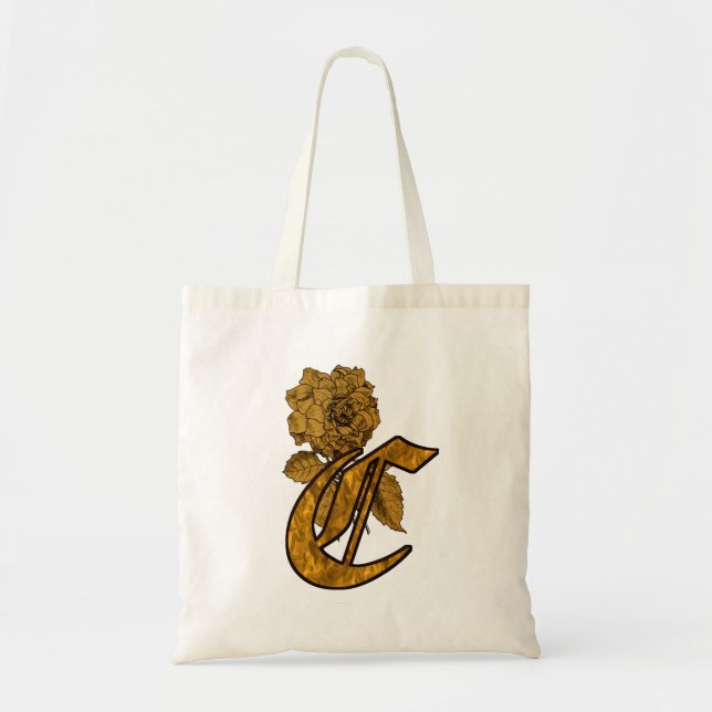 Monogram initial C Elegant guldpeonyblomma Tygkasse (Framsidan)
