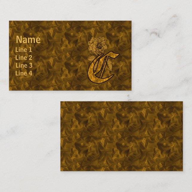 Monogram initial C Elegant guldpeonyblomma Visitkort (Fram/baksida)