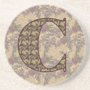 Monogram initial C Elegant Vintage Blommig Underlägg Sandsten