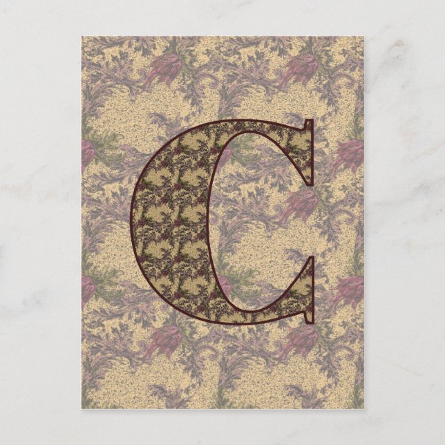 Monogram initial C Elegant Vintage Blommig  Vykort (Framsida)