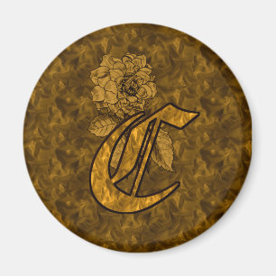 Monogram initial C guld peony blomma Magnet