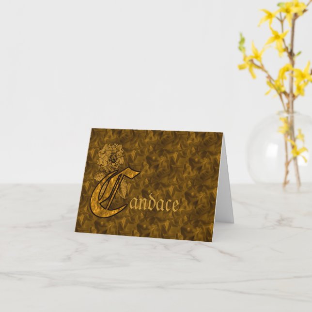 Monogram initial C Guld Peony Blomma Personlig  Kort (Gul blomma)