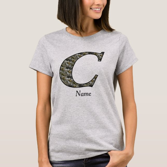 Monogram initial C Hortensia blommor Personlig T Shirt (Framsida)