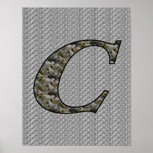 Monogram initial C Hortensia blommor Poster