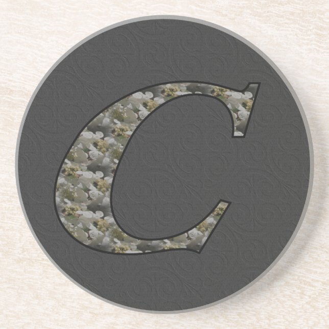 Monogram initial C Hortensia blommor Underlägg Sandsten (Framsidan)