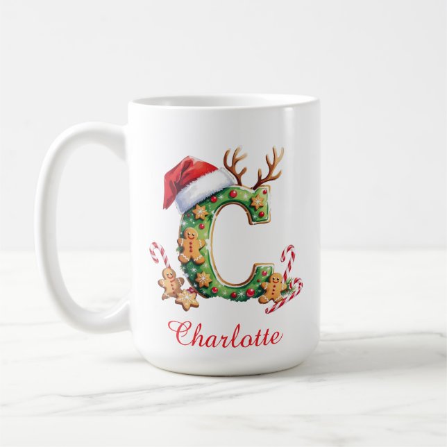 Monogram initial c pepparkaksgubbe god jul  kaffemugg (Vänster)