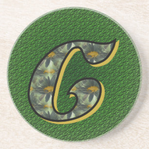 Monogram initial C Prästkragar Blommig konst Underlägg Sandsten