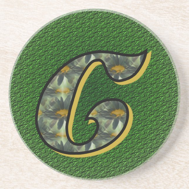Monogram initial C Prästkragar Blommig konst Underlägg Sandsten (Framsidan)