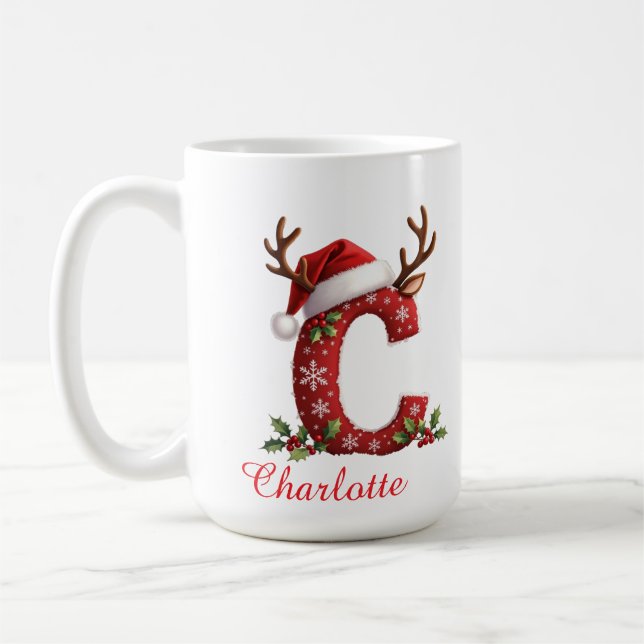 Monogram initial c snöflingor god jul  kaffemugg (Vänster)