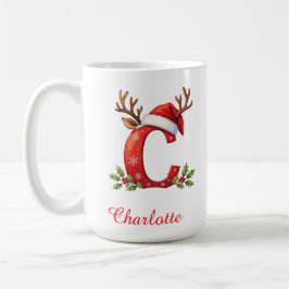 Monogram initial c snowflakes merry Christmas Kaffemugg