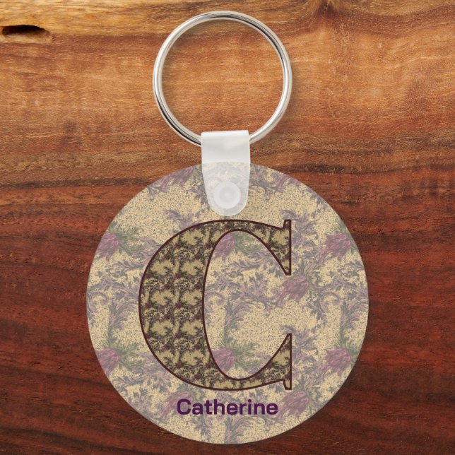 Monogram initial C Vintage Blommig Personlig Nyckelring (Framsida)