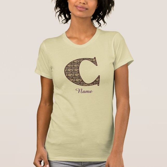 Monogram initial C Vintage Blommig Personlig T Shirt (Framsida)