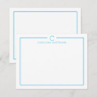 Monogram Initial Casual Ljusblå Kant Brevpapper